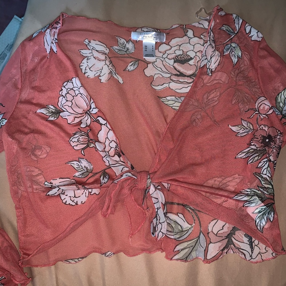 sheer/mesh floral wrap top!!